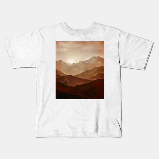 Orange mountain landscape Kids T-Shirt by consequat